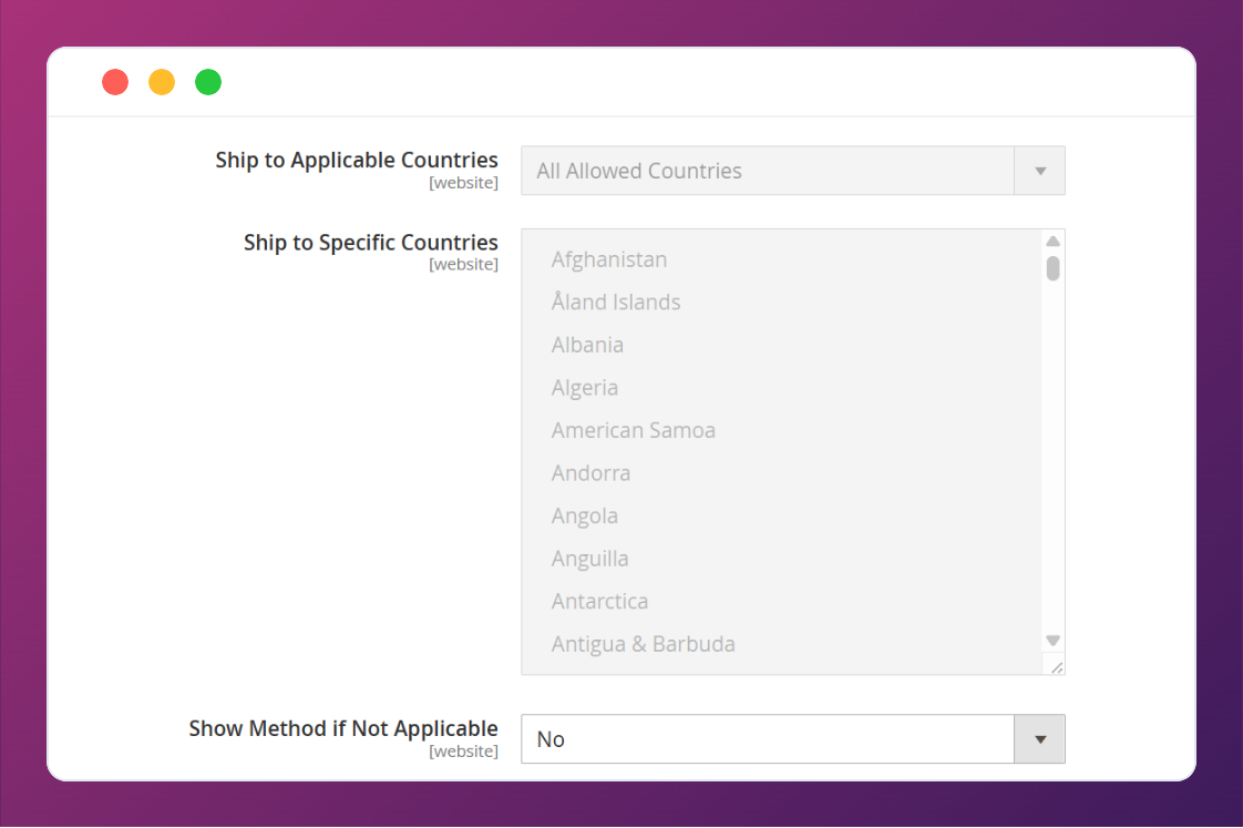 Configure country-specific Canada Post shipping settings in Magento 2 for accurate shipping rates.