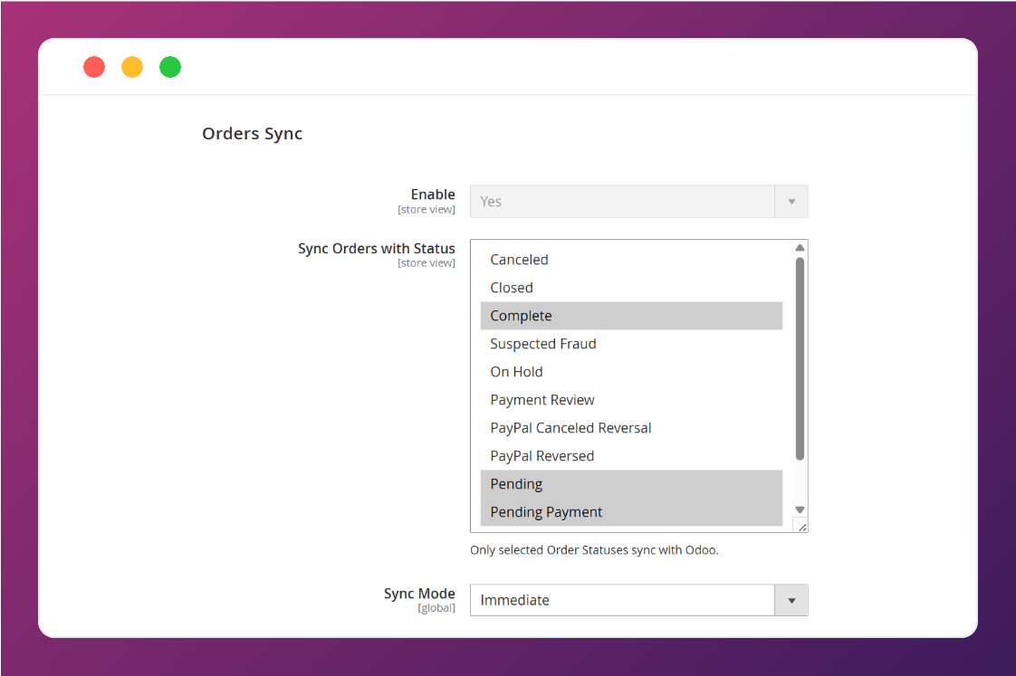 Sync orders from Magento 2 to Odoo with the Magento 2 Odoo Connector.