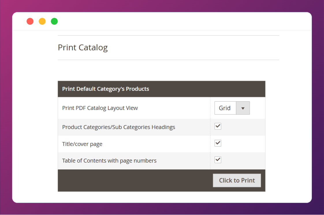 Magento 2 backend option to generate and print PDF catalogs