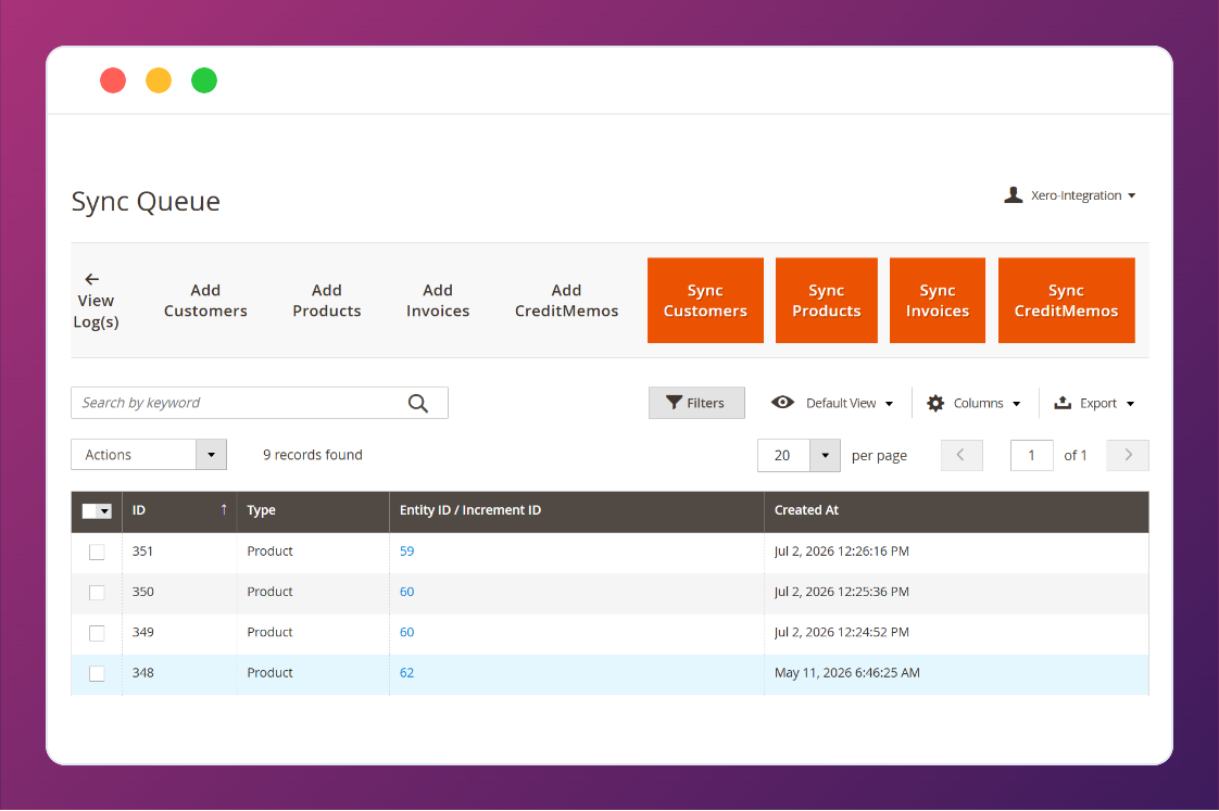 Real-time update and tracking feature in the Magento 2 Xero Integration extension.