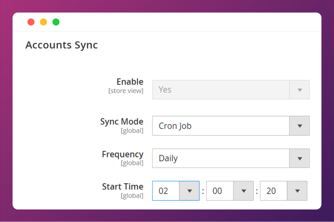 Configure synchronization intervals for the Magento 2 Xero Integration extension.