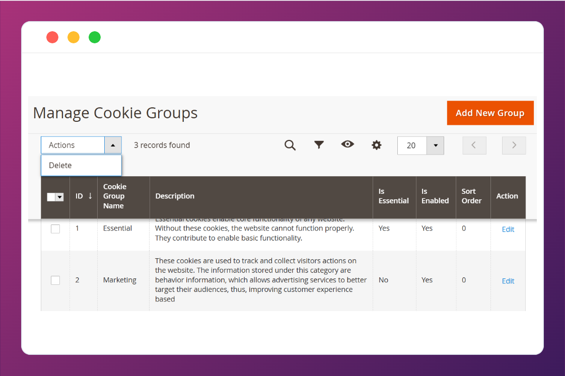 Manage cookies and cookie groups using the Magento 2 GDPR extension
