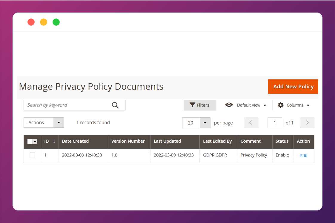 Manage privacy policy documents with the Magento 2 GDPR extension
