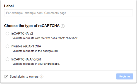 Google Invisible reCAPTCHA Settings