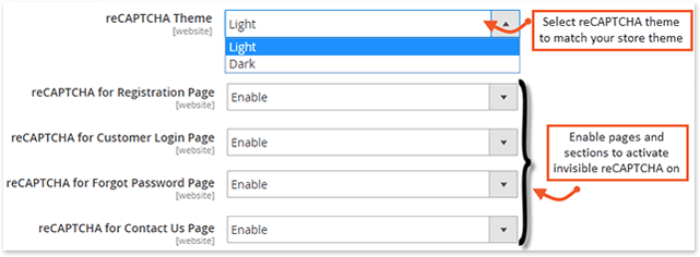 Google Invisible reCAPTCHA Settings